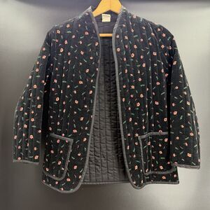 VTG 80s Quilted Paisley Open Front Jacket Women S Black Sz XS/S Cottage Country